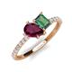 4 - Zahara 9x6 mm Pear Rhodolite Garnet and 7x5 mm Emerald Cut Lab Created Alexandrite 2 Stone Duo Ring 