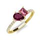 4 - Zahara 9x6 mm Pear Rhodolite Garnet and 7x5 mm Emerald Cut Pink Tourmaline 2 Stone Duo Ring 