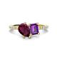 1 - Zahara 9x6 mm Pear Rhodolite Garnet and 7x5 mm Emerald Cut Amethyst 2 Stone Duo Ring 