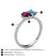 5 - Zahara 9x6 mm Pear Rhodolite Garnet and 7x5 mm Emerald Cut Blue Topaz 2 Stone Duo Ring 