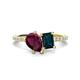 1 - Zahara 9x6 mm Pear Rhodolite Garnet and 7x5 mm Emerald Cut London Blue Topaz 2 Stone Duo Ring 