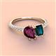 3 - Zahara 9x6 mm Pear Rhodolite Garnet and 7x5 mm Emerald Cut London Blue Topaz 2 Stone Duo Ring 