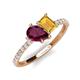 4 - Zahara 9x6 mm Pear Rhodolite Garnet and 7x5 mm Emerald Cut Citrine 2 Stone Duo Ring 