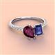 3 - Zahara 9x6 mm Pear Rhodolite Garnet and 7x5 mm Emerald Cut Iolite 2 Stone Duo Ring 