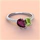 3 - Zahara 9x6 mm Pear Rhodolite Garnet and 7x5 mm Emerald Cut Peridot 2 Stone Duo Ring 