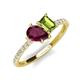 4 - Zahara 9x6 mm Pear Rhodolite Garnet and 7x5 mm Emerald Cut Peridot 2 Stone Duo Ring 