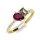 4 - Zahara 9x6 mm Pear Rhodolite Garnet and 7x5 mm Emerald Cut Smoky Quartz 2 Stone Duo Ring 