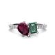 1 - Zahara 9x6 mm Pear Rhodolite Garnet and 7x5 mm Emerald Cut Lab Created Alexandrite 2 Stone Duo Ring 