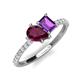 4 - Zahara 9x6 mm Pear Rhodolite Garnet and 7x5 mm Emerald Cut Amethyst 2 Stone Duo Ring 