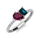 4 - Zahara 9x6 mm Pear Rhodolite Garnet and 7x5 mm Emerald Cut London Blue Topaz 2 Stone Duo Ring 