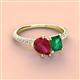 3 - Zahara 9x7 mm Pear Ruby and 7x5 mm Emerald Cut Lab Created Emerald 2 Stone Duo Ring 