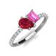 4 - Zahara 9x7 mm Pear Ruby and 7x5 mm Emerald Cut Lab Created Pink Sapphire 2 Stone Duo Ring 