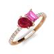 4 - Zahara 9x7 mm Pear Ruby and 7x5 mm Emerald Cut Lab Created Pink Sapphire 2 Stone Duo Ring 