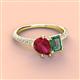 3 - Zahara 9x7 mm Pear Ruby and 7x5 mm Emerald Cut Lab Created Alexandrite 2 Stone Duo Ring 