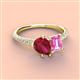 3 - Zahara 9x7 mm Pear Ruby and 7x5 mm Emerald Cut Lab Created Pink Sapphire 2 Stone Duo Ring 