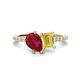 1 - Zahara 9x7 mm Pear Ruby and 7x5 mm Emerald Cut Lab Created Yellow Sapphire 2 Stone Duo Ring 