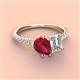 3 - Zahara 9x7 mm Pear Ruby and 7x5 mm Emerald Cut Forever One Moissanite 2 Stone Duo Ring 