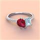 3 - Zahara 9x7 mm Pear Ruby and 7x5 mm Emerald Cut Aquamarine 2 Stone Duo Ring 