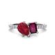 1 - Zahara 9x7 mm Pear Ruby and 7x5 mm Emerald Cut Rhodolite Garnet 2 Stone Duo Ring 