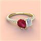 3 - Zahara 9x7 mm Pear Ruby and 7x5 mm Emerald Cut White Sapphire 2 Stone Duo Ring 