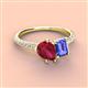 3 - Zahara 9x7 mm Pear Ruby and 7x5 mm Emerald Cut Tanzanite 2 Stone Duo Ring 