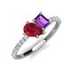 4 - Zahara 9x7 mm Pear Ruby and 7x5 mm Emerald Cut Amethyst 2 Stone Duo Ring 