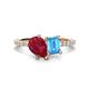 1 - Zahara 9x7 mm Pear Ruby and 7x5 mm Emerald Cut Blue Topaz 2 Stone Duo Ring 