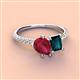 3 - Zahara 9x7 mm Pear Ruby and 7x5 mm Emerald Cut London Blue Topaz 2 Stone Duo Ring 