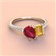 3 - Zahara 9x7 mm Pear Ruby and 7x5 mm Emerald Cut Citrine 2 Stone Duo Ring 