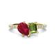 1 - Zahara 9x7 mm Pear Ruby and 7x5 mm Emerald Cut Peridot 2 Stone Duo Ring 