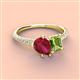 3 - Zahara 9x7 mm Pear Ruby and 7x5 mm Emerald Cut Peridot 2 Stone Duo Ring 