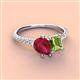 3 - Zahara 9x7 mm Pear Ruby and 7x5 mm Emerald Cut Peridot 2 Stone Duo Ring 