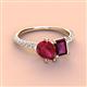 3 - Zahara 9x7 mm Pear Ruby and 7x5 mm Emerald Cut Rhodolite Garnet 2 Stone Duo Ring 