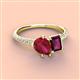 3 - Zahara 9x7 mm Pear Ruby and 7x5 mm Emerald Cut Rhodolite Garnet 2 Stone Duo Ring 