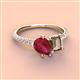 3 - Zahara 9x7 mm Pear Ruby and 7x5 mm Emerald Cut Smoky Quartz 2 Stone Duo Ring 