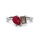 1 - Zahara 9x7 mm Pear Ruby and 7x5 mm Emerald Cut Smoky Quartz 2 Stone Duo Ring 