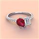 3 - Zahara 9x7 mm Pear Ruby and 7x5 mm Emerald Cut White Sapphire 2 Stone Duo Ring 