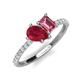 4 - Zahara 9x7 mm Pear Ruby and 7x5 mm Emerald Cut Pink Tourmaline 2 Stone Duo Ring 