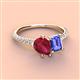 3 - Zahara 9x7 mm Pear Ruby and 7x5 mm Emerald Cut Tanzanite 2 Stone Duo Ring 