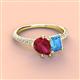 3 - Zahara 9x7 mm Pear Ruby and 7x5 mm Emerald Cut Blue Topaz 2 Stone Duo Ring 