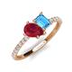 4 - Zahara 9x7 mm Pear Ruby and 7x5 mm Emerald Cut Blue Topaz 2 Stone Duo Ring 