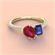 3 - Zahara 9x7 mm Pear Ruby and 7x5 mm Emerald Cut Iolite 2 Stone Duo Ring 