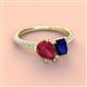 3 - Zahara 9x7 mm Pear Ruby and 7x5 mm Emerald Cut Lab Created Blue Sapphire 2 Stone Duo Ring 