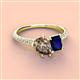 3 - Zahara 9x6 mm Pear Smoky Quartz and 7x5 mm Emerald Cut Lab Created Blue Sapphire 2 Stone Duo Ring 
