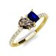 4 - Zahara 9x6 mm Pear Smoky Quartz and 7x5 mm Emerald Cut Lab Created Blue Sapphire 2 Stone Duo Ring 