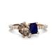 1 - Zahara 9x6 mm Pear Smoky Quartz and 7x5 mm Emerald Cut Lab Created Blue Sapphire 2 Stone Duo Ring 