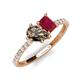 4 - Zahara 9x6 mm Pear Smoky Quartz and 7x5 mm Emerald Cut Lab Created Ruby 2 Stone Duo Ring 