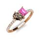 4 - Zahara 9x6 mm Pear Smoky Quartz and 7x5 mm Emerald Cut Lab Created Pink Sapphire 2 Stone Duo Ring 