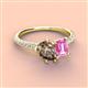 3 - Zahara 9x6 mm Pear Smoky Quartz and 7x5 mm Emerald Cut Lab Created Pink Sapphire 2 Stone Duo Ring 