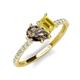 4 - Zahara 9x6 mm Pear Smoky Quartz and 7x5 mm Emerald Cut Lab Created Yellow Sapphire 2 Stone Duo Ring 